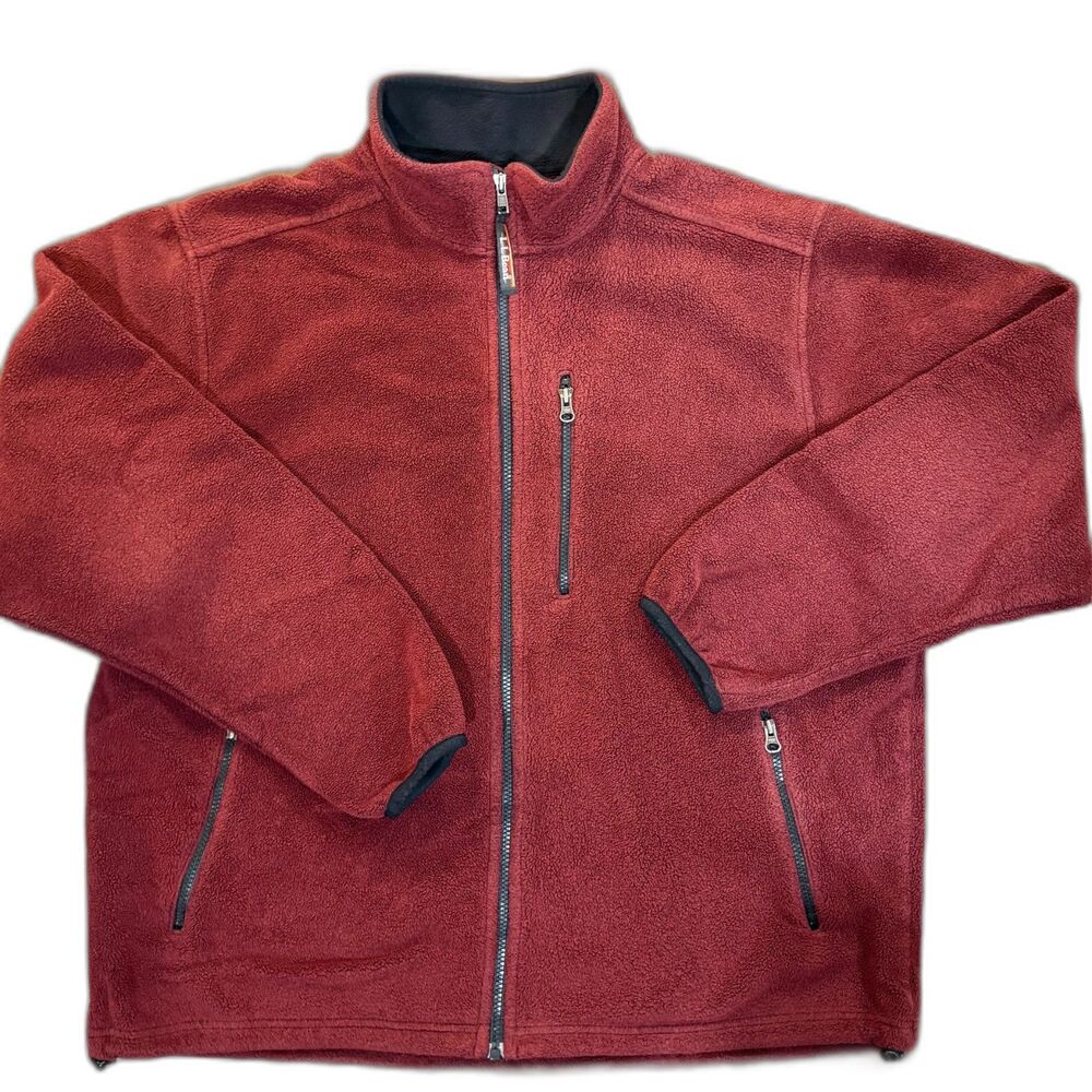 L.L.Bean Double Fleece Jacket Red Black Sherpa Outdoor Hiking Warm Zip Front XL